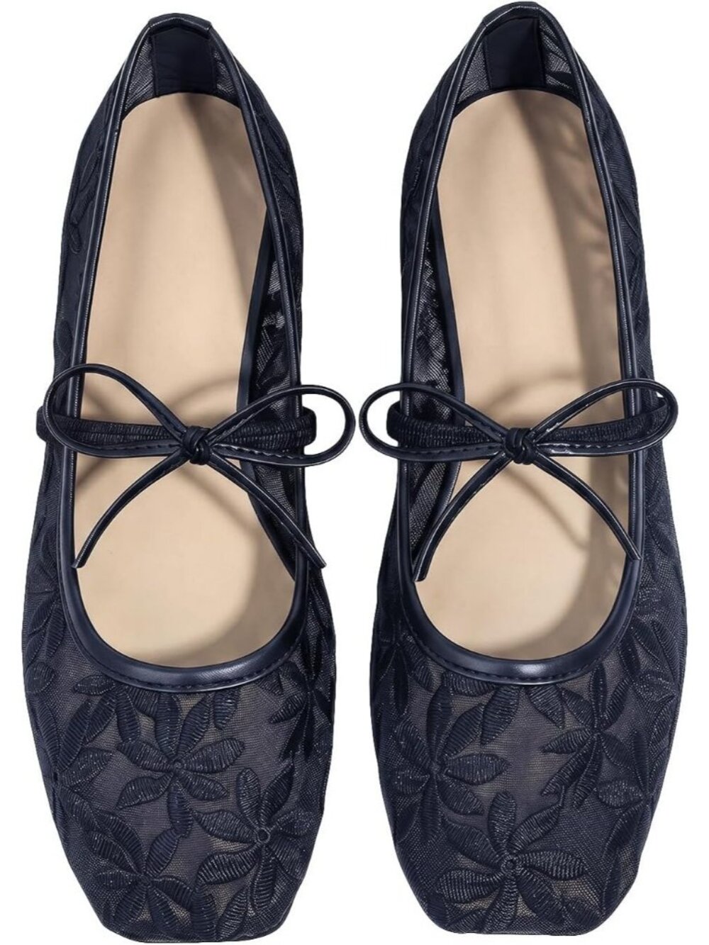 Women's Solid Blue Polka Dots Mesh Ballet Flats Cute Lace Ballerina Casual Shoes